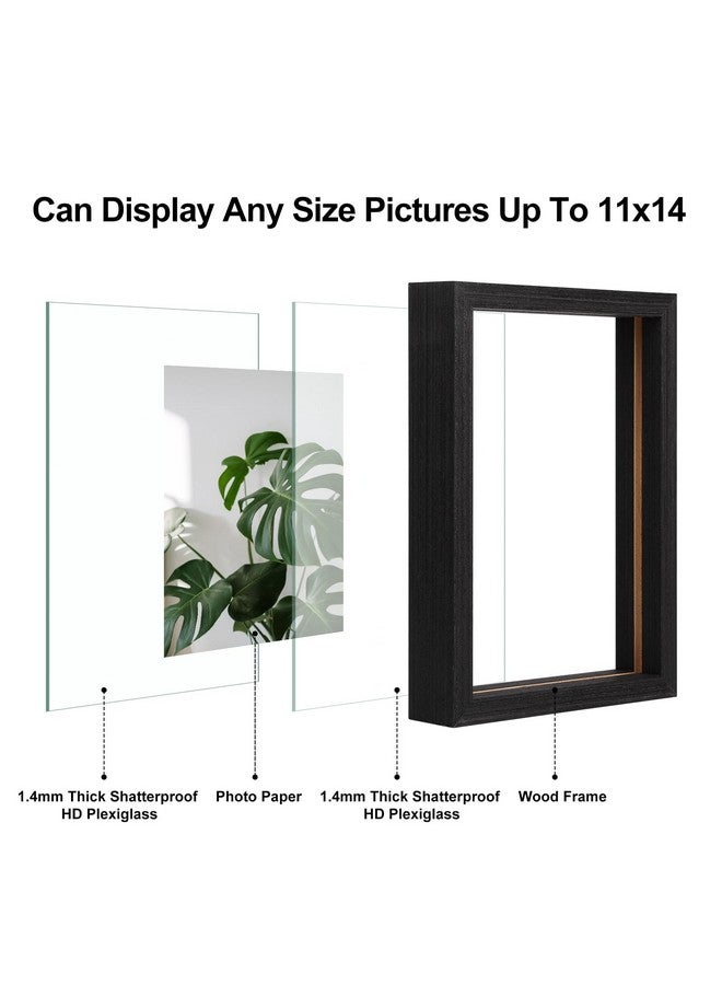 Egofine Egofine 11x14 Floating Frames Set of 2, Double Plexiglass Picture Frame, Made of Solid Wood Display Any Size Photo up to 11x14, Wall Mount or Tabletop Standing, Faded Black  - Image 2