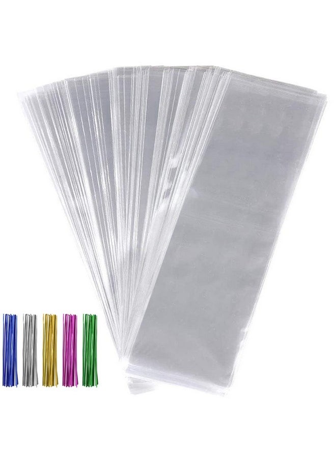 Tecbeauty 600Pcs Cellophane Bags Set-300Pcs 3X11 Cellophane Bags Long Clear Treat Bags Cello Cookie Bags, 300Pcs Colors Twist Ties For Gifts Party Favors  - Image 1
