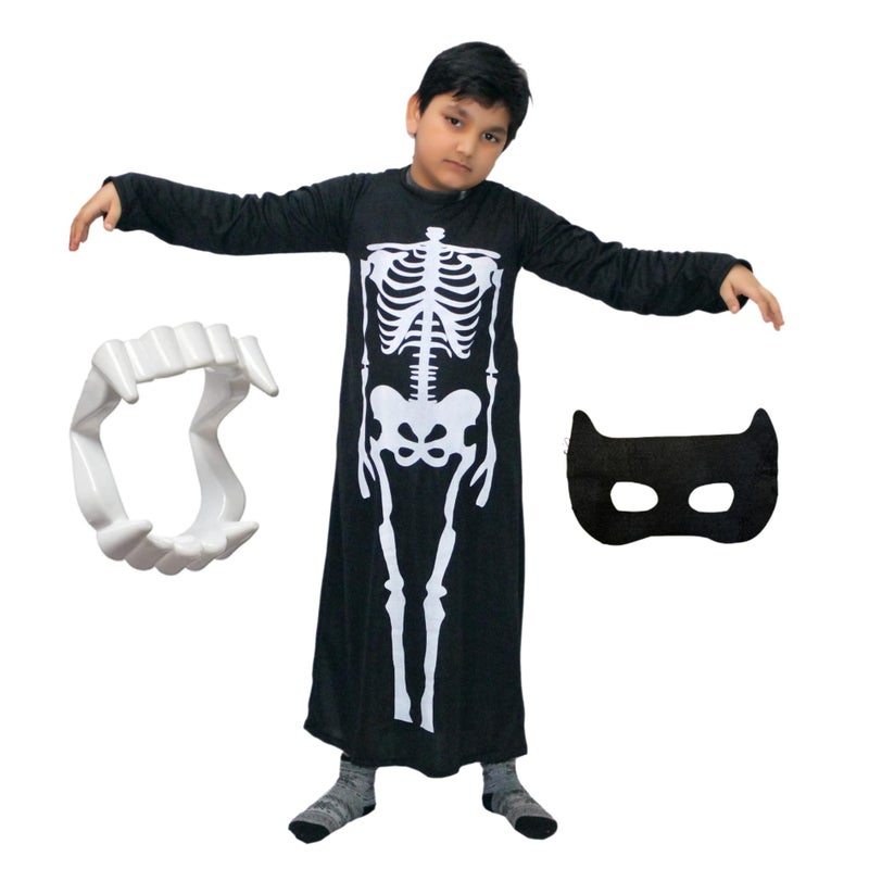 Kaku Fancy Dresses Skeleton Costume for Kids with Gown & Teeth Mask | Scary Halloween Fancy Dress Outfit | Spooky Cosplay Costume for Boys & Girls - 3-4 Years - Image 5