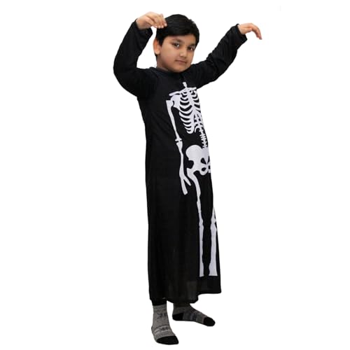 Kaku Fancy Dresses Skeleton Costume for Kids with Gown & Teeth Mask | Scary Halloween Fancy Dress Outfit | Spooky Cosplay Costume for Boys & Girls - 3-4 Years - Image 4