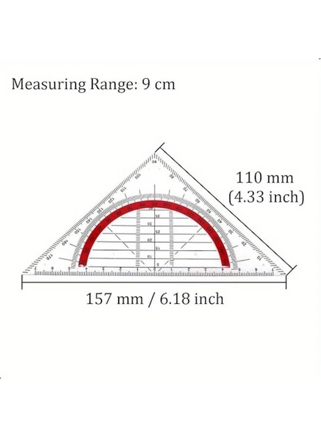 Transparent Red 2pcs Triangle Ruler Square Set 90mm 45 Degree Plastic Stationery for Architects Students Drawing Drafting Mathematics Geometry - Image 3