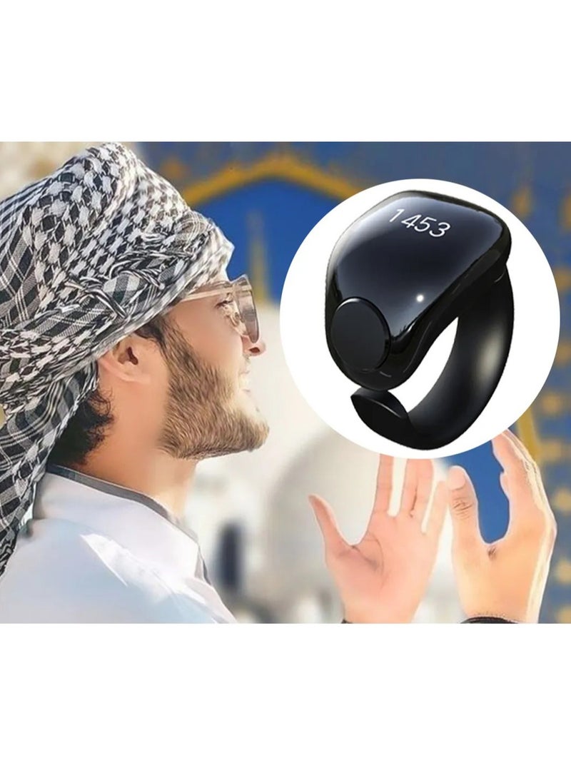 خاتم تسبيح iTasbih الذكي للذكر والصلاة – تسبيح رقمي من  بشاشة OLED، ومزامنة عبر تطبيق البلوتوث، وشحن مغناطيسي، تصميم مقاوم للماء، ومقاسات قابلة للتعديل 18مم و 20مم، مع تذكير بالأذان – هدية إسلامية أنيقة باللون الأسود - Image 2