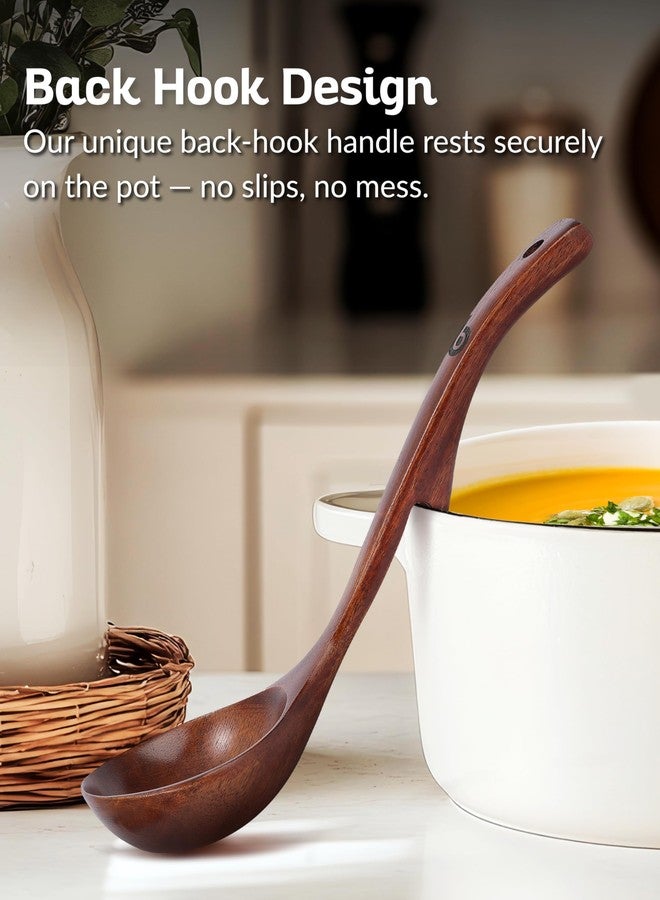 Boxiki Kitchen ملاعق شوربة - طقم ملاعق فاخر من خشب الساج مكون من 3 قطع - أدوات طهي خشبية صديقة للبيئة وعالية الجودة، مزودة بوصلة عنق معززة ومقبض مانع للانزلاق - طقم ملاعق متعددة الأحجام، جاهز للإهداء - Image 2