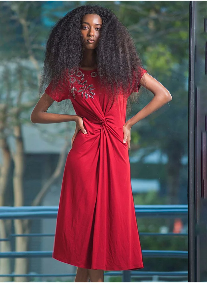 Virgio VIRGIO Viscose Stretch Twisted Waist Dress