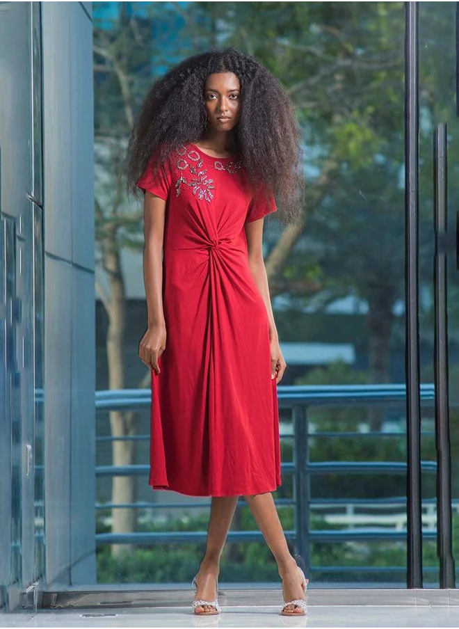 Virgio VIRGIO Viscose Stretch Twisted Waist Dress