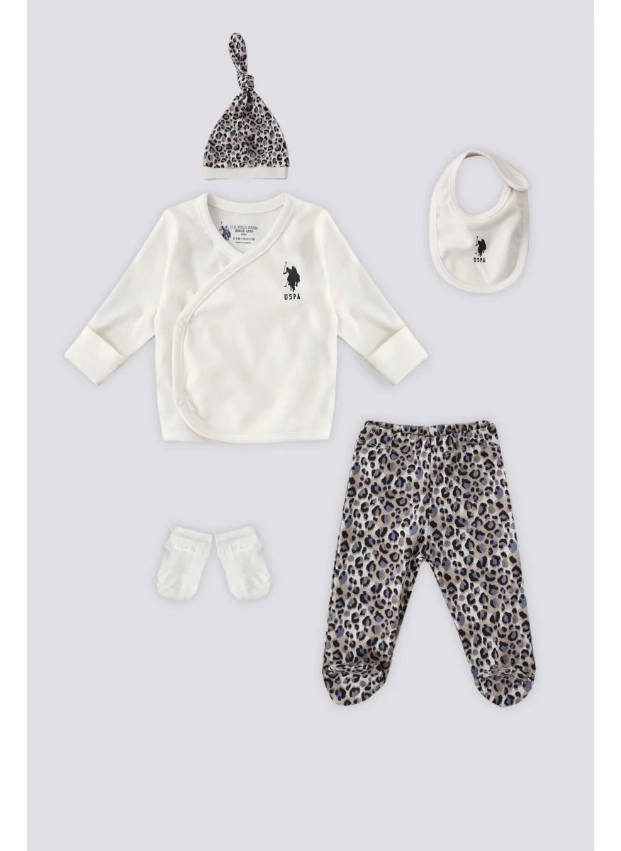 U.S. Polo Assn. Cream Baby 5-Pack Leopard Pattern Hospital Discharge Set