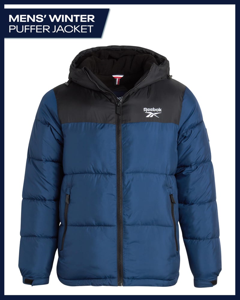 Reebok Mens Winter Jacket - Warm Heavyweight Mens Winter Coat - Wind Water Resistant Insulated Quilted Puffer Jackets for Men, Size Medium, Batik Blue - Image 3