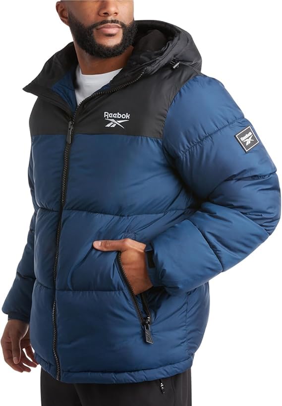 Reebok Mens Winter Jacket - Warm Heavyweight Mens Winter Coat - Wind Water Resistant Insulated Quilted Puffer Jackets for Men, Size Medium, Batik Blue - Image 1