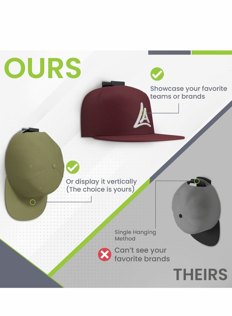 Adhesive Hat Hooks for Wall (12 Pack) Minimalist Rack Design, No Drilling, Strong Hold Hangers Room & Mancave, USA Patent Pending (Black) - Image 2