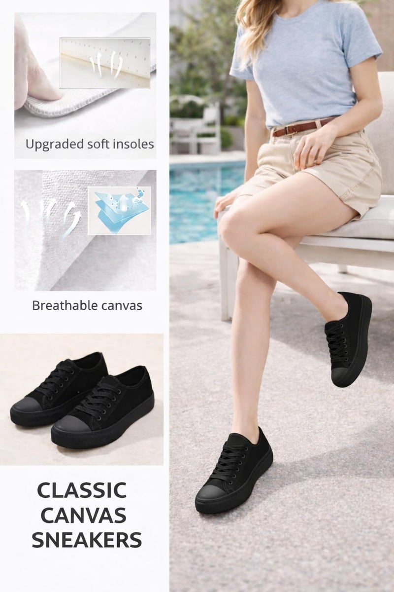 hello basics Canvas Shoes for Women Casual Low Top Women's Fashion Sneakers Slip on for Women (8, Black) - Image 5