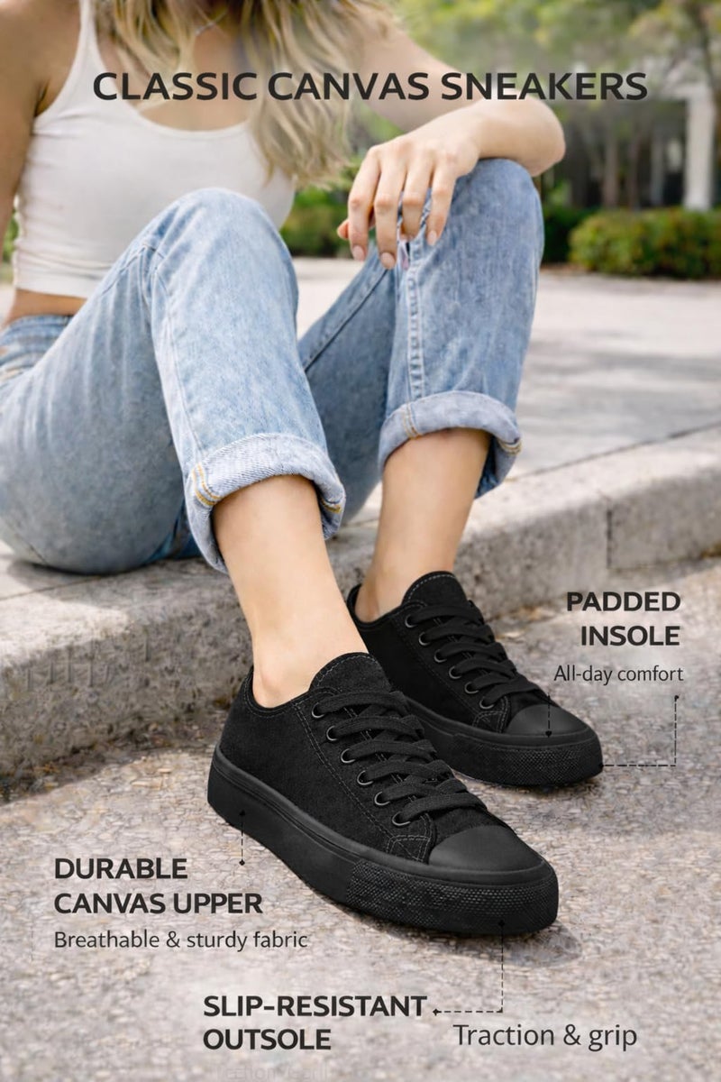 hello basics Canvas Shoes for Women Casual Low Top Women's Fashion Sneakers Slip on for Women (8, Black) - Image 4