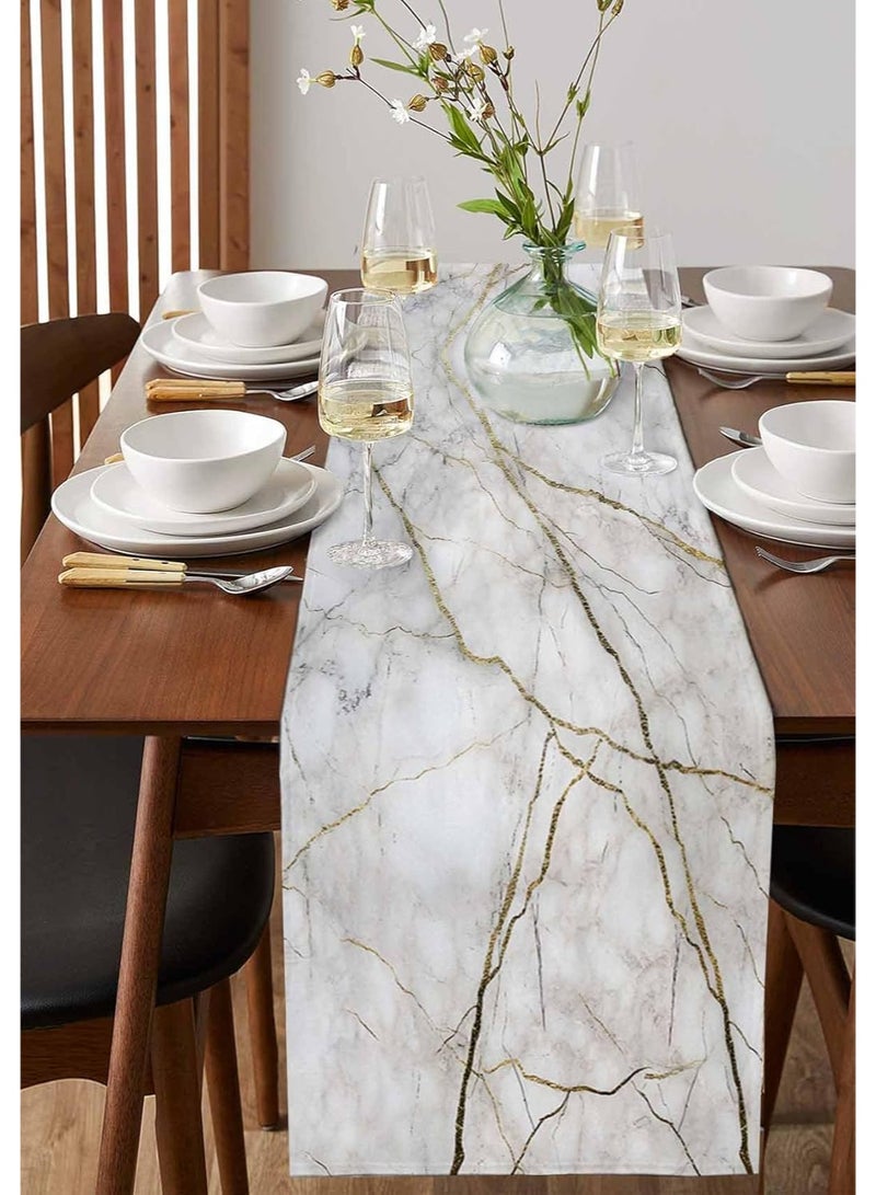 PIEPLE Marble Table Runner-Cotton linen-Long 72 inche White Gray Gold Dresser Scarves,Texture Tablerunner for Kitchen Coffee/Dining/Sofa/End Table Bedroom Home Living Room,Scarfs Decor for Holiday Dinner - Image 3