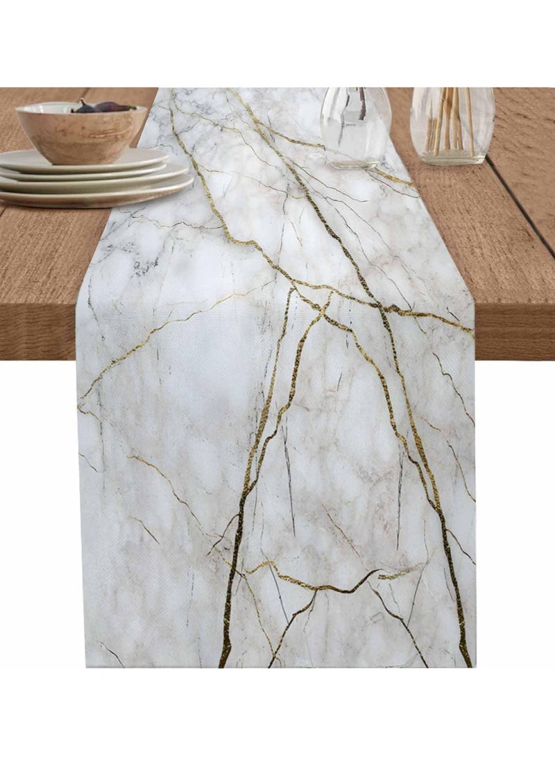 PIEPLE Marble Table Runner-Cotton linen-Long 72 inche White Gray Gold Dresser Scarves,Texture Tablerunner for Kitchen Coffee/Dining/Sofa/End Table Bedroom Home Living Room,Scarfs Decor for Holiday Dinner - Image 4