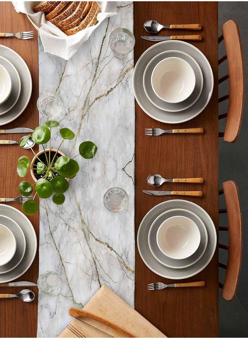 PIEPLE Marble Table Runner-Cotton linen-Long 72 inche White Gray Gold Dresser Scarves,Texture Tablerunner for Kitchen Coffee/Dining/Sofa/End Table Bedroom Home Living Room,Scarfs Decor for Holiday Dinner - Image 2