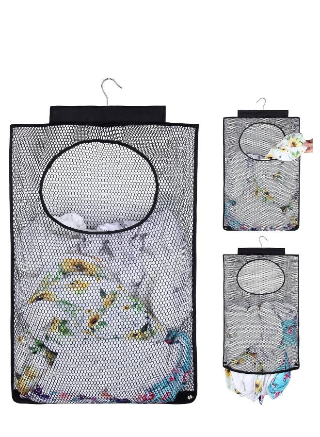 حقيبة غسيل شبكية معلقة، حقيبة غسيل معلقة على الباب، حقيبة غسيل قابلة للطي، حقيبة كبيرة لتخزين الملابس لتوفير المساحة، حقيبة منظم غسيل كبيرة. - Image 1