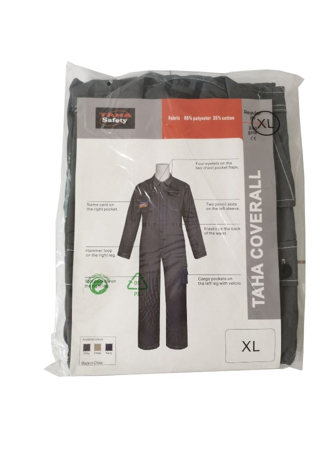 TAHA SAFETY - TAHA SAFETY Heavy-Duty Protective Workwear Coverall | Full-Body Industrial Safety Suit & Breathable Fabric for Construction, Manufacturing & Hazardous Environments | Grey | Size-M - Image 1