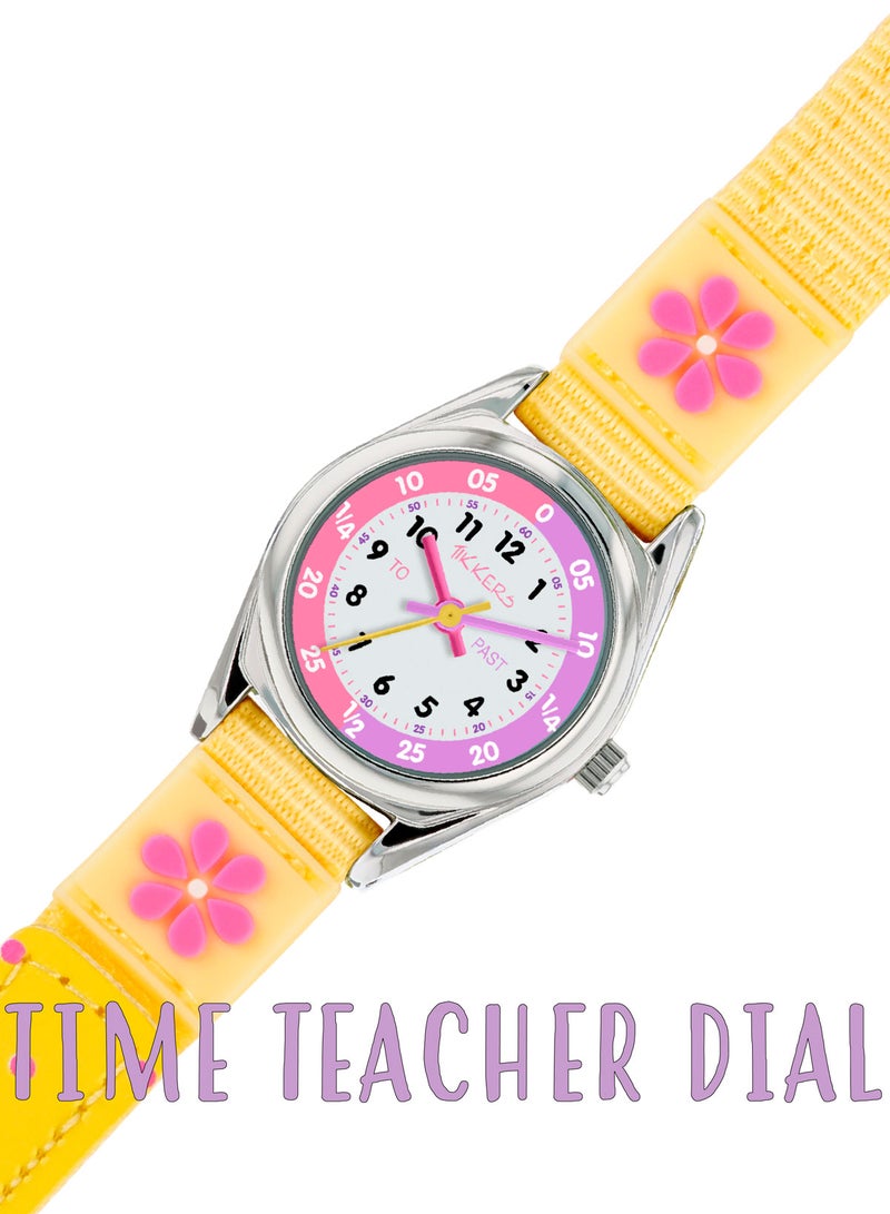 Tikkers Tikkers Girls Yellow Fabric Strap Flower Time Teacher Watch - TK0155  - Image 2