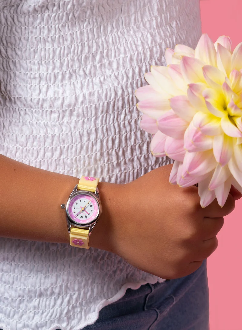 Tikkers Tikkers Girls Yellow Fabric Strap Flower Time Teacher Watch - TK0155