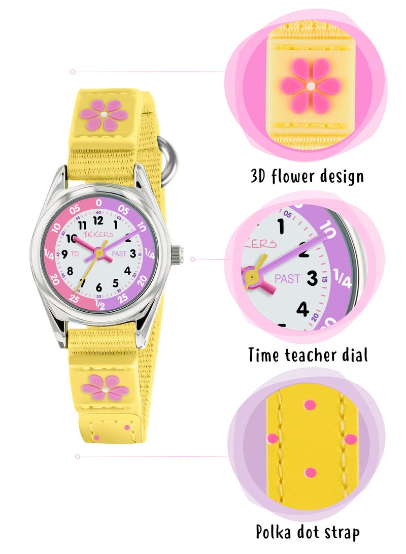 Tikkers Tikkers Girls Yellow Fabric Strap Flower Time Teacher Watch - TK0155  - Image 3