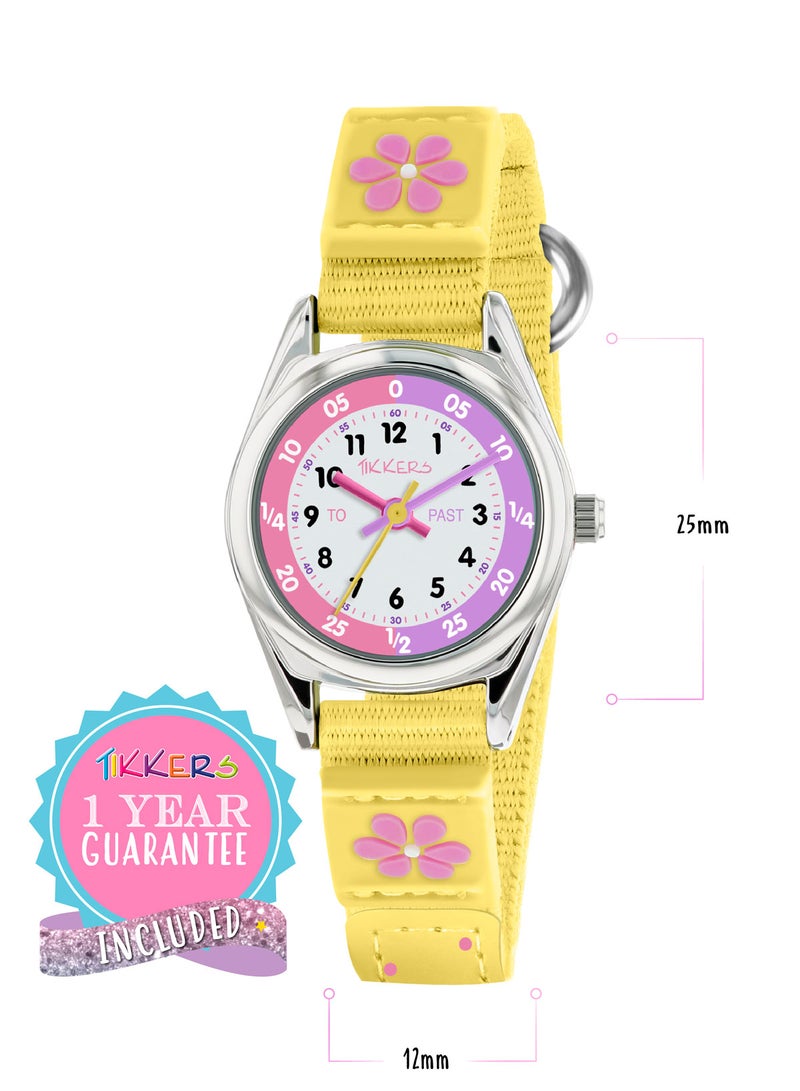 Tikkers Tikkers Girls Yellow Fabric Strap Flower Time Teacher Watch - TK0155  - Image 4