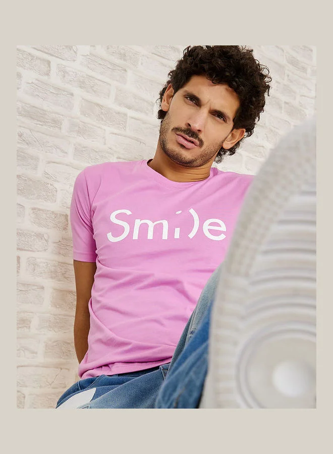 Styli Pack of 2 - Slogan Print Regular Fit T-shirt