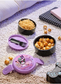 General Kuromi 2 Tier Round Bento Box with Ballad (17oz) - Authentic Cartoon Design - Microwave Safe -Kuromi's Beautiful Journey  - Image 2