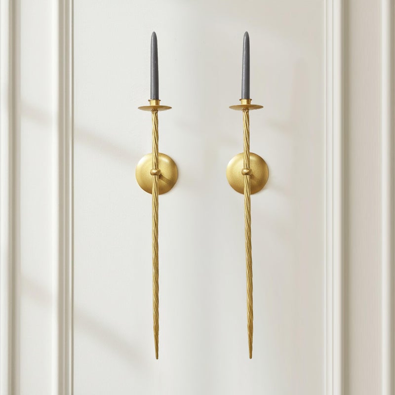 Remenna Large Twised Pillar Wall Sconce Set of 2 Hanging Wall Mounted Candle Sconces Holder, Metal Wall Sconces Decor for Bedroom Dining Room 23.5" (Gold) - Image 1