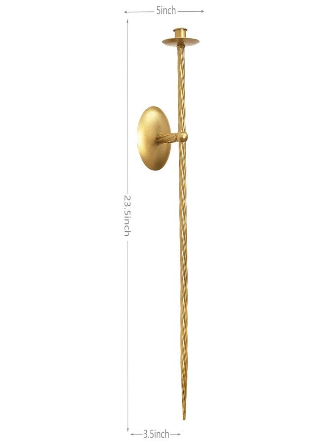 Remenna Large Twised Pillar Wall Sconce Set of 2 Hanging Wall Mounted Candle Sconces Holder, Metal Wall Sconces Decor for Bedroom Dining Room 23.5" (Gold) - Image 2
