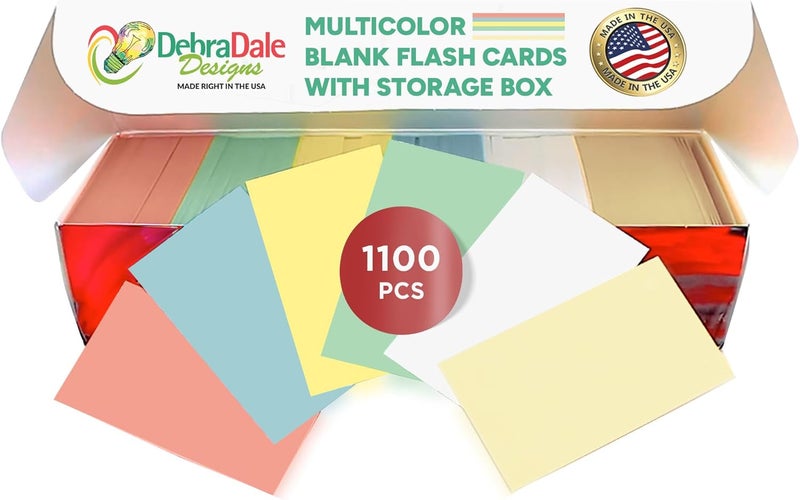 DEBRADALE DESIGNS Debra Dale Designs Blank Index Flash Cards – 1100 Pack – 2" x 3.5" – 90 lb Stock – 6 Bright Colors – Classroom Supplies for Teachers & Students – Made in USA - Image 1
