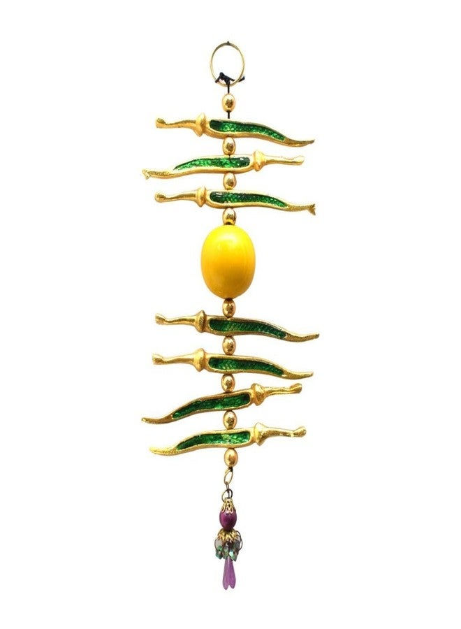 TARANG ARTS Nimbu Mirchi Metallic Wall Hanging Evil Eye Decor Talisman Gift Ornament Accessories/Good Luck Charm Protection from Negativity Interior Home/Office/Door/Wall Hanging (10x4 Inch, Green) - Image 1