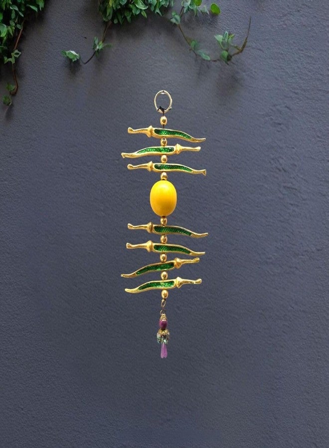 TARANG ARTS Nimbu Mirchi Metallic Wall Hanging Evil Eye Decor Talisman Gift Ornament Accessories/Good Luck Charm Protection from Negativity Interior Home/Office/Door/Wall Hanging (10x4 Inch, Green) - Image 2