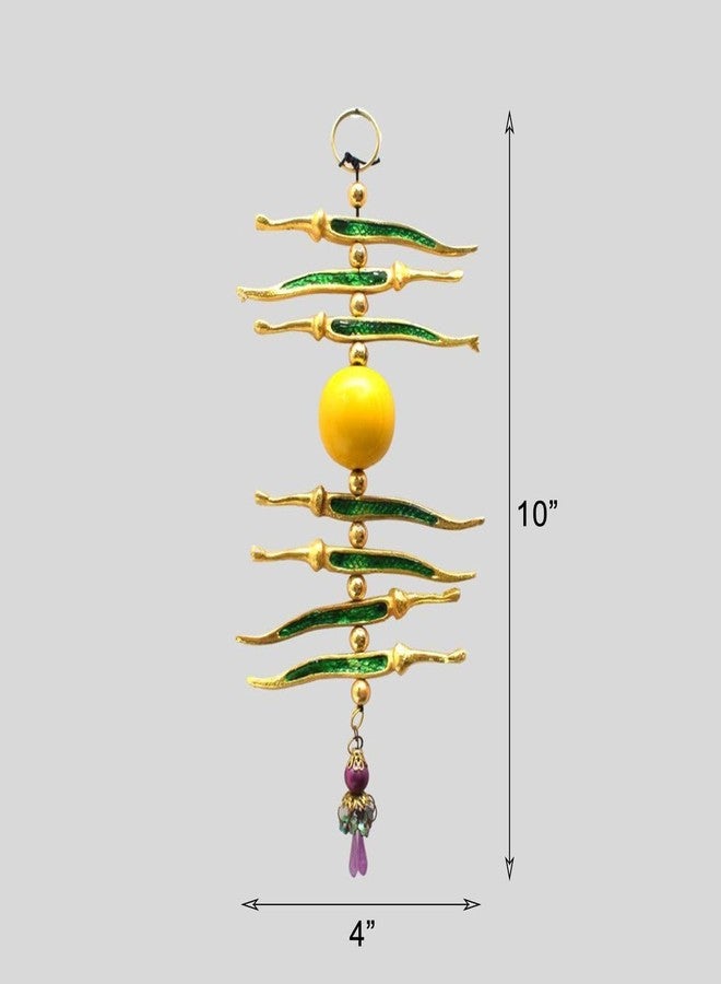 TARANG ARTS Nimbu Mirchi Metallic Wall Hanging Evil Eye Decor Talisman Gift Ornament Accessories/Good Luck Charm Protection from Negativity Interior Home/Office/Door/Wall Hanging (10x4 Inch, Green) - Image 3