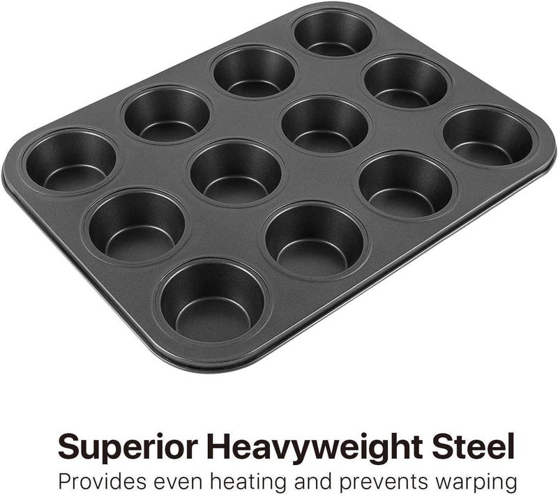 Blackstone Best Cupcake Baking Pan 12 Cup Non-Stick Muffin Tray Grey Cake Pan - Image 3