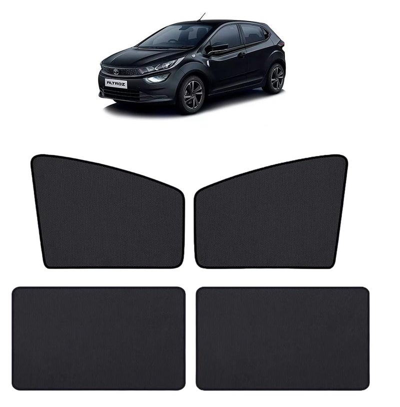 Auto Hub Nylon Car Window Sunshade/Curtains Compatible with Tata Altroz - Pack of 4, Altroz Sun Shade, Black - Image 1