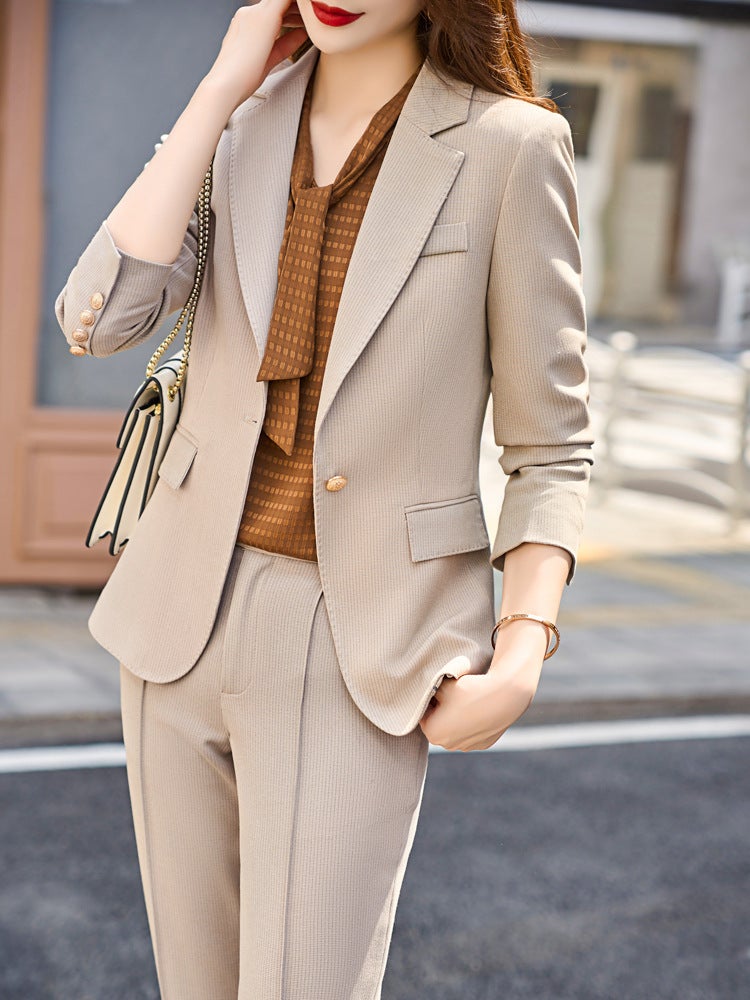 بدلة بنية للنساء ملابس عمل ربيعية وخريفية عالية الجودة ذات طابع إلهي بدلة مقابلة جاكيت ملابس عمل - Image 4