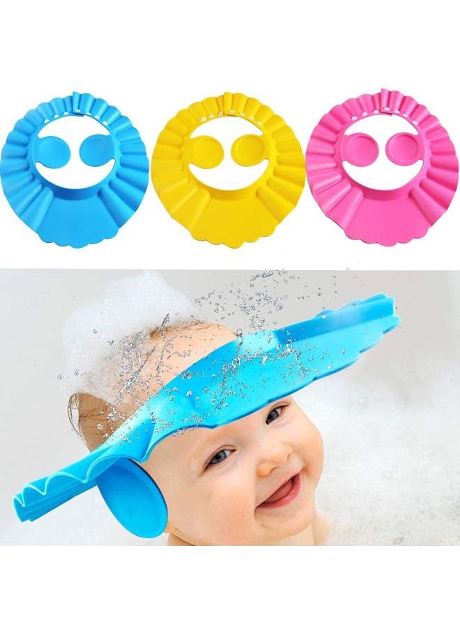 yongsheng Baby Shower Cap Bathing Cap - 3 Pcs Soft Adjustable Visor Hat Safe Shampoo Shower Bathing Protection Bath Cap for Toddler, Children (Bule+Yellow+Pink)  - Image 1