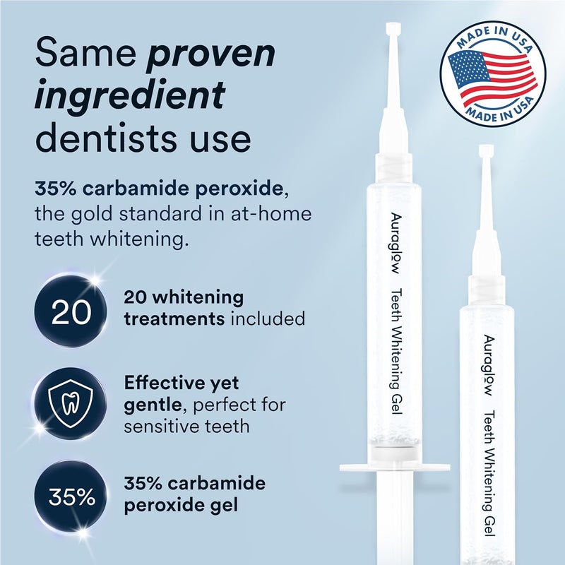 Auraglow Teeth Whitening Kit LED Accelerator Light 35 Carbamide Peroxide Teeth Whitening Gel 20 Whitening Treatments Whitens up to 10 Shades in 7 Days - Image 4