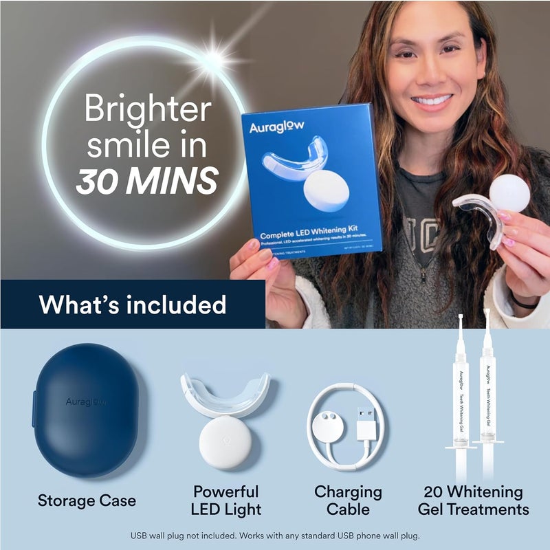 Auraglow Teeth Whitening Kit LED Accelerator Light 35 Carbamide Peroxide Teeth Whitening Gel 20 Whitening Treatments Whitens up to 10 Shades in 7 Days - Image 5