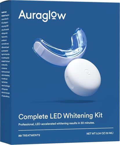 Auraglow Teeth Whitening Kit LED Accelerator Light 35 Carbamide Peroxide Teeth Whitening Gel 20 Whitening Treatments Whitens up to 10 Shades in 7 Days - Image 1