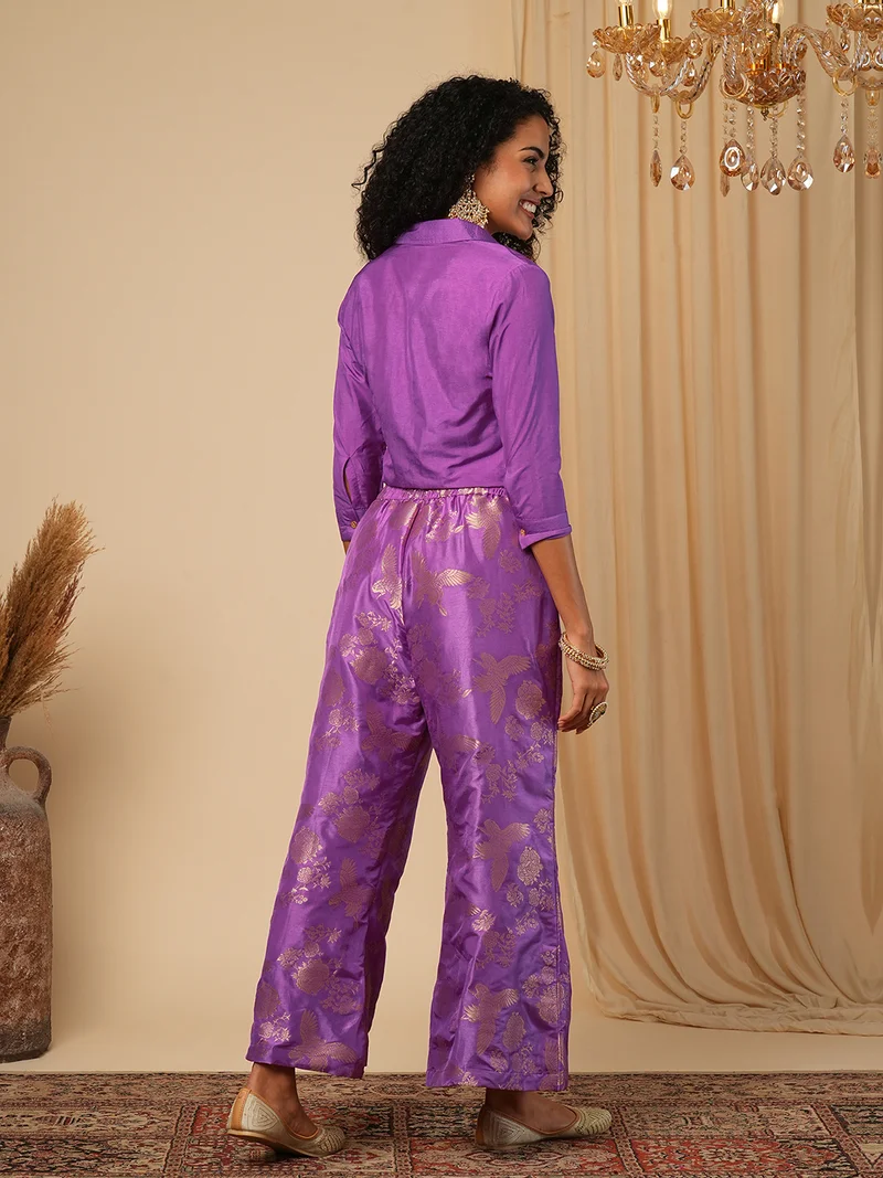 globus Women Shirt Collar Woven Design Shirt With Trouser