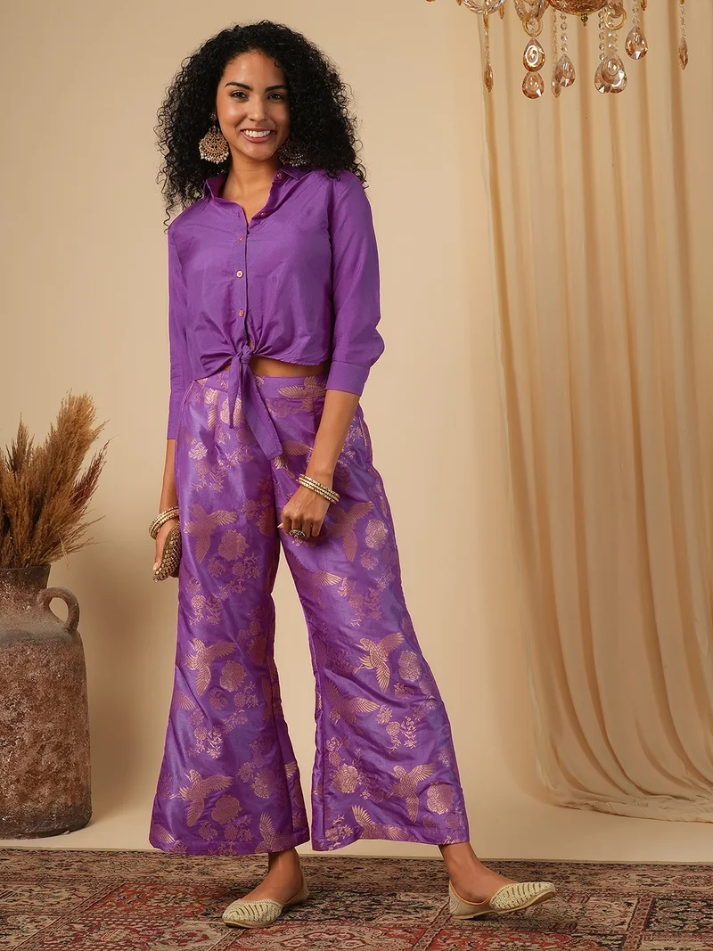 globus Globus Women Shirt Collar Woven Design Shirt With Trouser