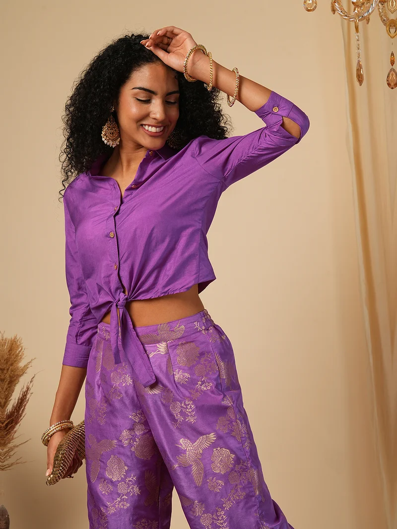 globus Women Shirt Collar Woven Design Shirt With Trouser