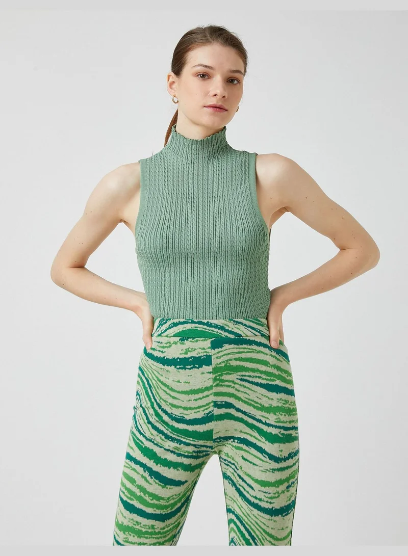 كوتون Turtle Neck Tank Top Knitted Detail