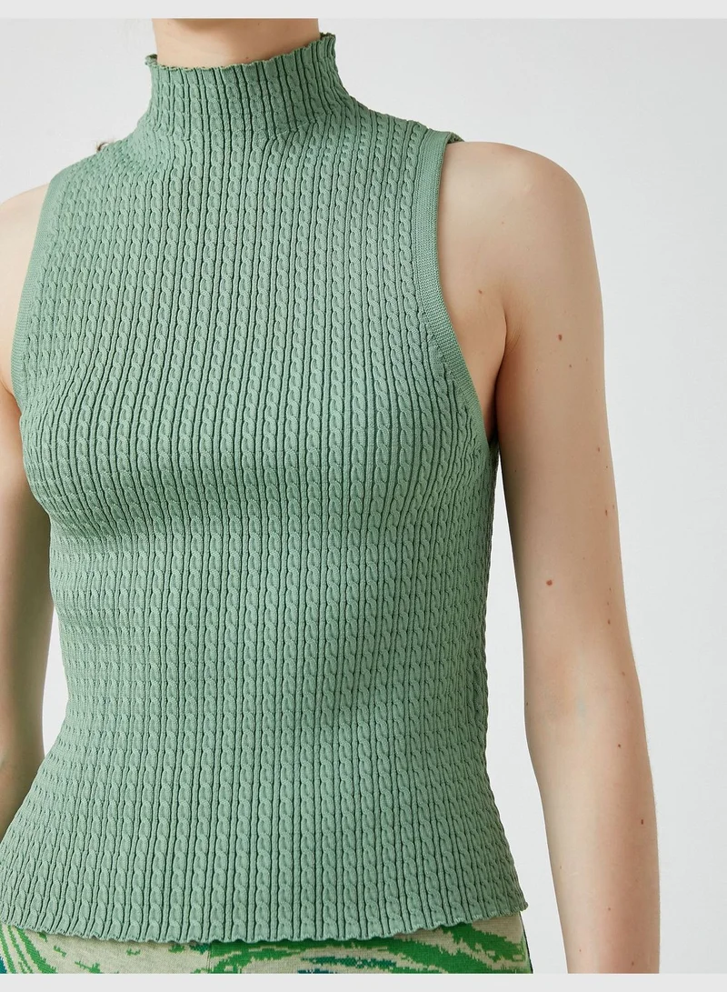 كوتون Turtle Neck Tank Top Knitted Detail