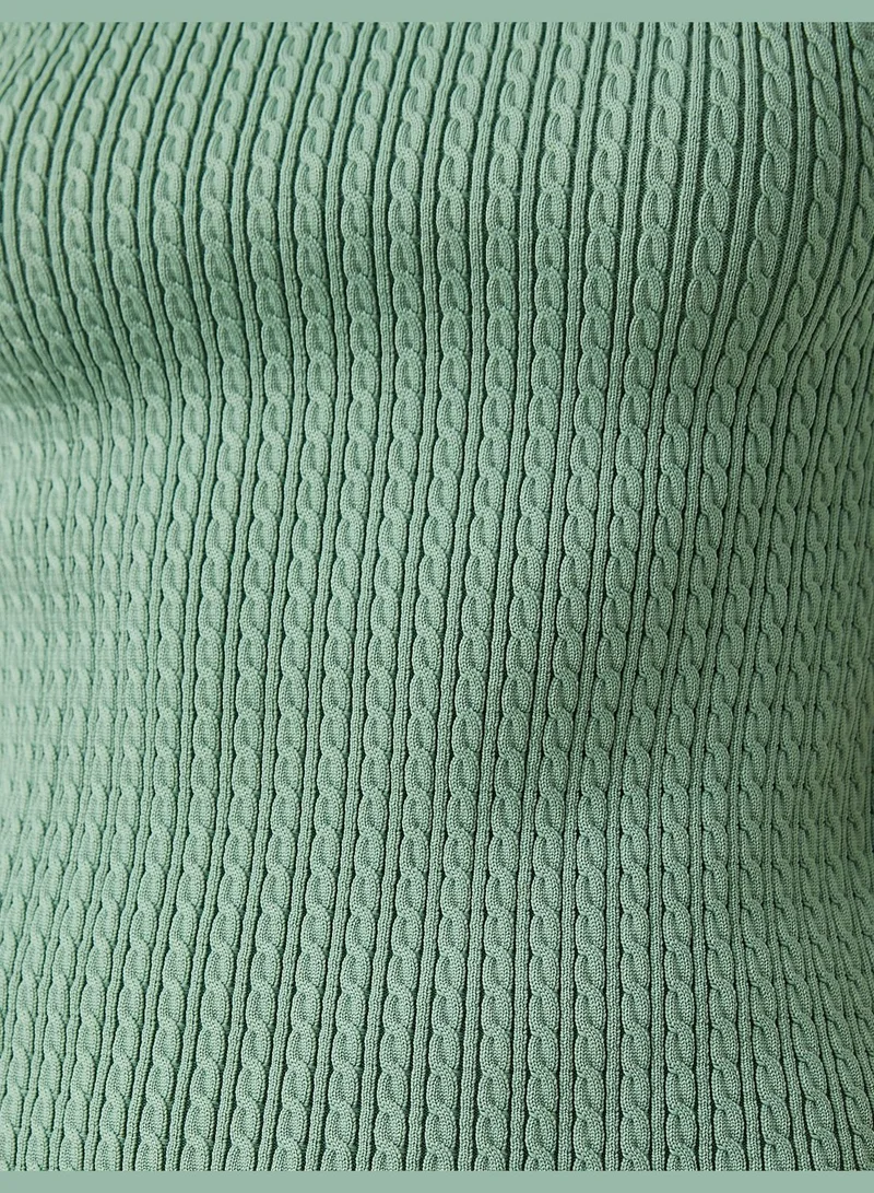 كوتون Turtle Neck Tank Top Knitted Detail