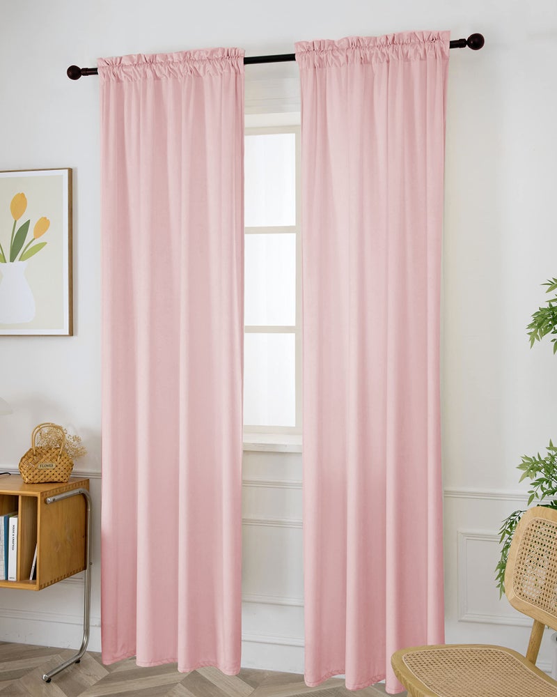 SMILETIME Pink 84in Long Velvet Curtains with Rod Pocket Thermal Insulated Soft Privacy Light-Filtering Velvet Drapes for Bedroom and Living Room, Set of 2 Panels, 52 x 84 Inches Long - Image 2