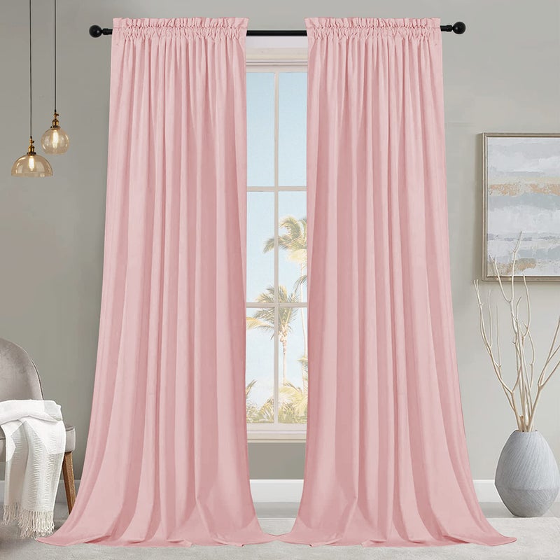 SMILETIME Pink 84in Long Velvet Curtains with Rod Pocket Thermal Insulated Soft Privacy Light-Filtering Velvet Drapes for Bedroom and Living Room, Set of 2 Panels, 52 x 84 Inches Long - Image 1