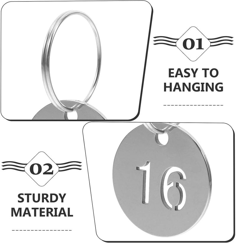 Abaodam 50pcs Stainless Steel Number Key Tags Round Metal Numbered Labels with Split Rings Hollowed Design for Organized Coding Key Chains and Cabinet Identification - Image 3