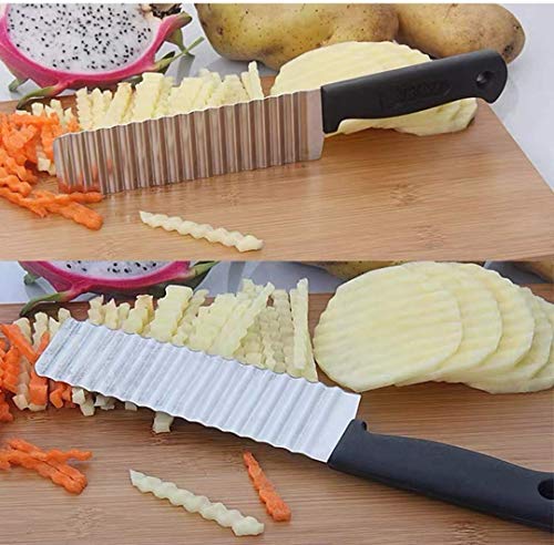 Leeonz® Potato Cutter, Crinkle Choppers French Fries Chips Chopping Knives with Wavy Blade Kitchen Cooking Tool Stainless Steel Potato Cucumber Carrot Vegetable Salad Waves Cutting Tool - Image 3