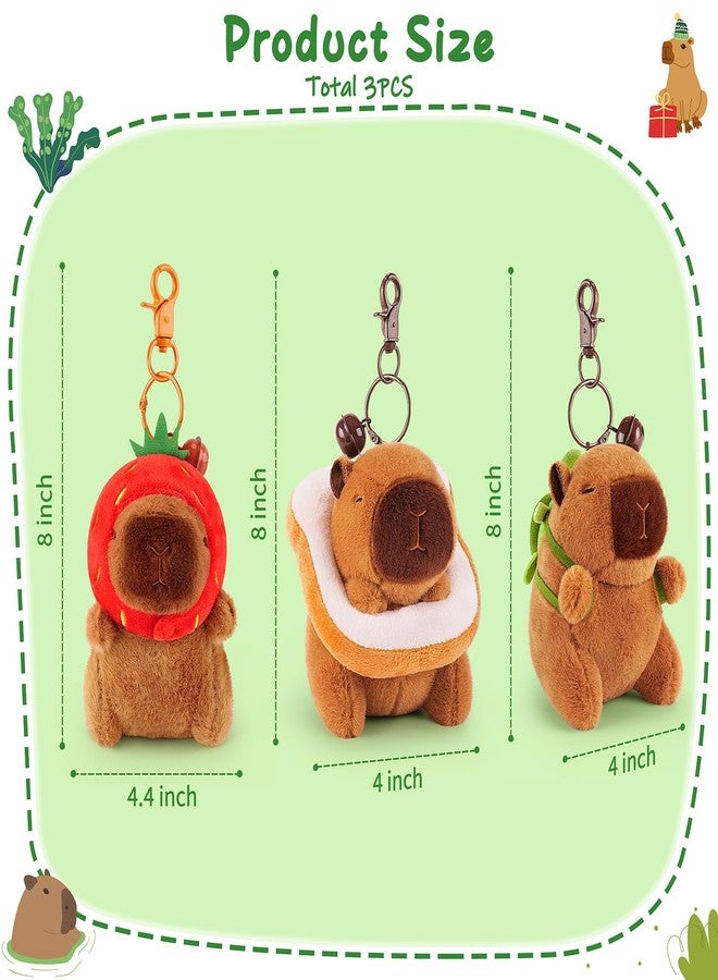 Achwishap 3pcs Cute Capybara Keychain,Animal Keychain Gifts(Turtle Backpack,Strawberry Hat,Bread) - Image 2